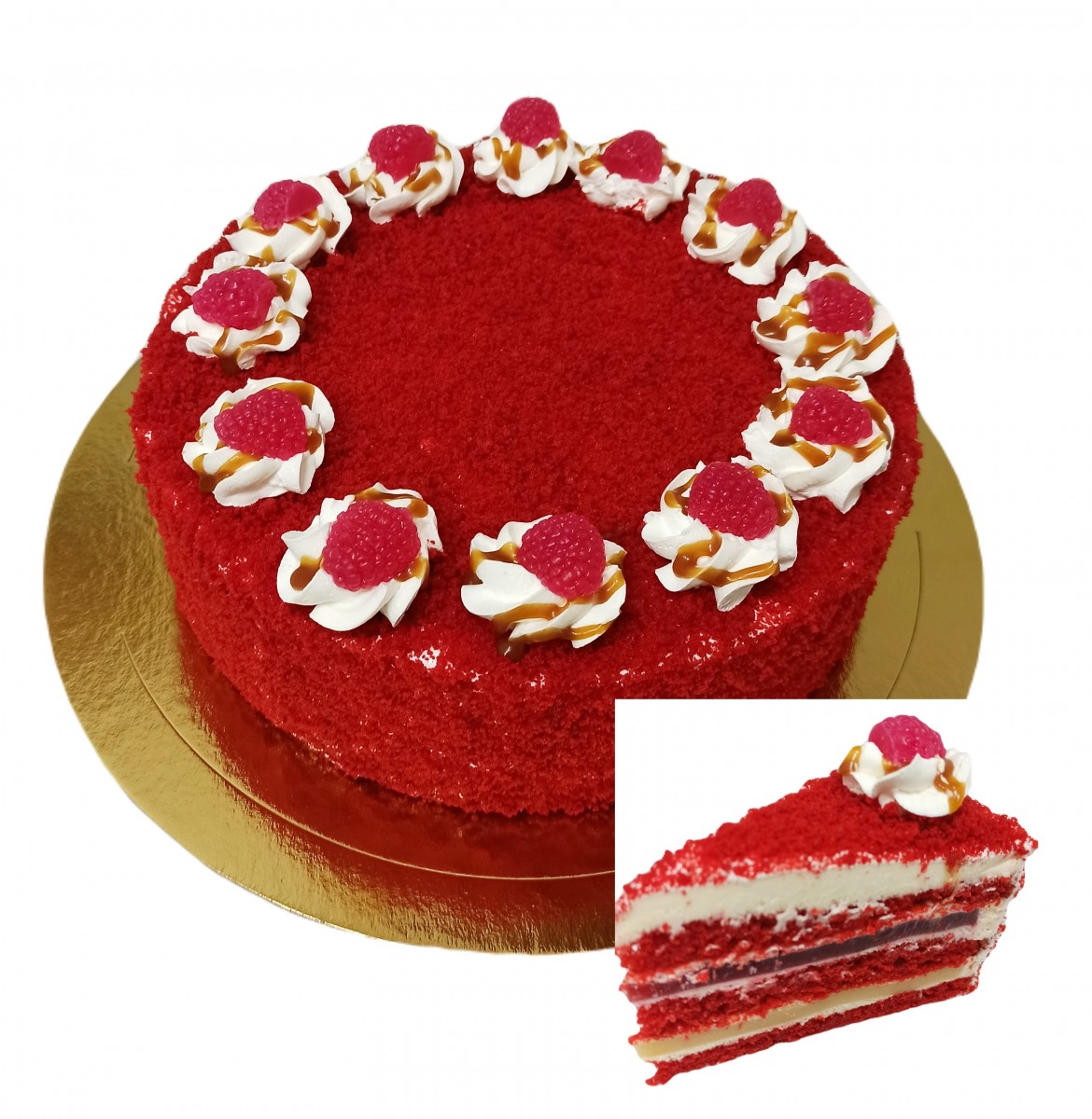 Торт Красный Бархат с малиной и карамель